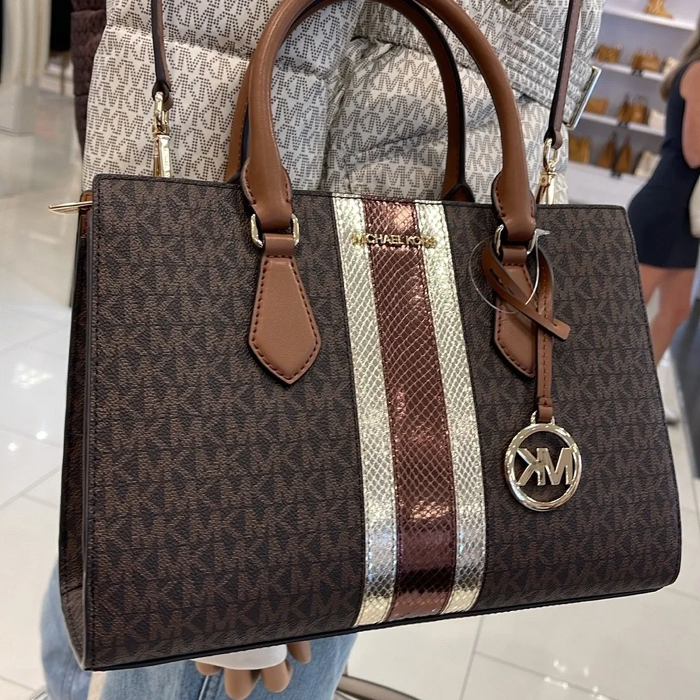 Michael Kors Sheila Medium Signature Logo and Metallic Satchel Crossbody ZC NWT - Picture 15 of 16